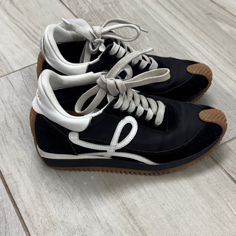 Loewe Black and White Sneakers with Brown Sole